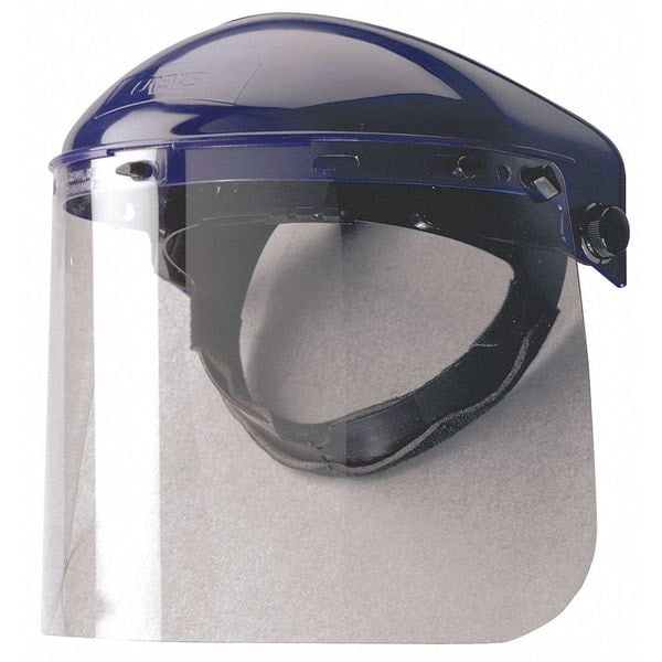 Ratchet Face Shield Assembly, Clear Visor, 8" Height, Ratchet Suspension, Uncoated Lens, White