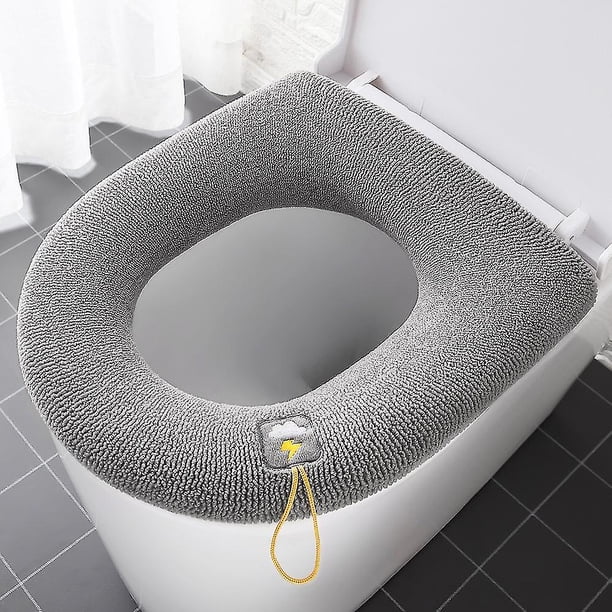Funda de asiento de inodoro cálida para invierno, alfombrilla para inodoro, 1 pieza, accesorios de baño lavables, funda de bidé con forma de O suave de color puro tejida, color verde