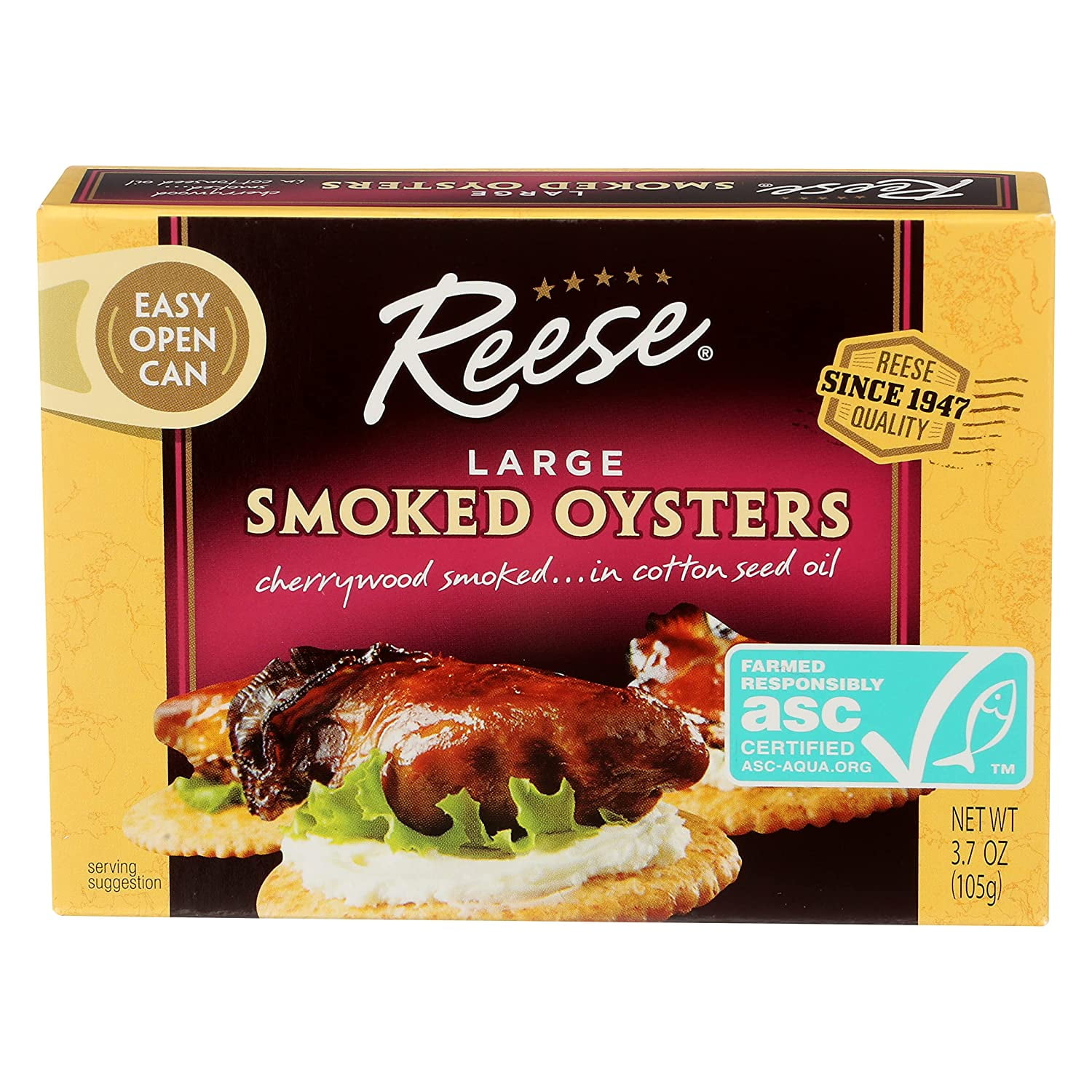 (2 pack) Reese Large Smoked oysters, 3.7 OZ