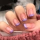 thumbnail image 1 of Uñas postizas cortas de color morado, puntas francesas, acrílicas cuadradas, uñas postizas de cobertura completa para mujeres y niñas, 24 piezas, 1 of 5