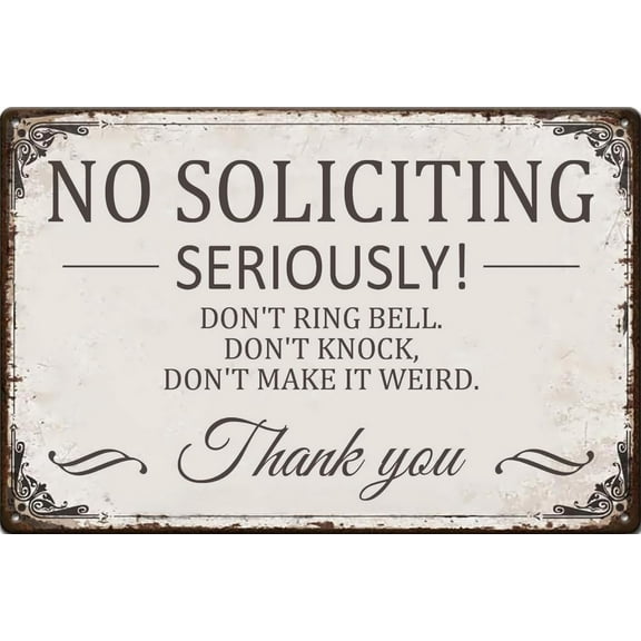 No Soliciting Sign Please Do Not Ring Bell or Knock Vintage Metal Tin Sign Wall Decor for House Office Front Door Porch Yard Decorative 8×12 inch