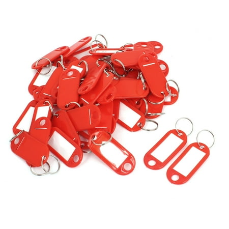 - 50pcs Red Plastic Luggage Fobs ID Label Name Tag Badge Clip Holder Keyring