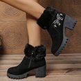 thumbnail image 3 of Winter Boots for Women Elegant Embroidery Plush Warm Suede Zipper Snow Booties Platform Lug Sole Chunky Mid Heel Dress Ankle Boots Black Size 9, 3 of 5