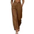 thumbnail image 2 of BVnarty Women High Waist Pleated Front Barrel Trousers Ankle Button Cuffs Belt Loops Relaxed Fit For Office Work And Daily Business Errands Brown S, 2 of 7