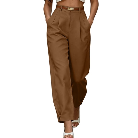 ThriftyPlait High Waist Pleated Dress Pants for Women Casual Loose Fit Ankle Cuffed Dress Trousers Straight Business Slacks for Office