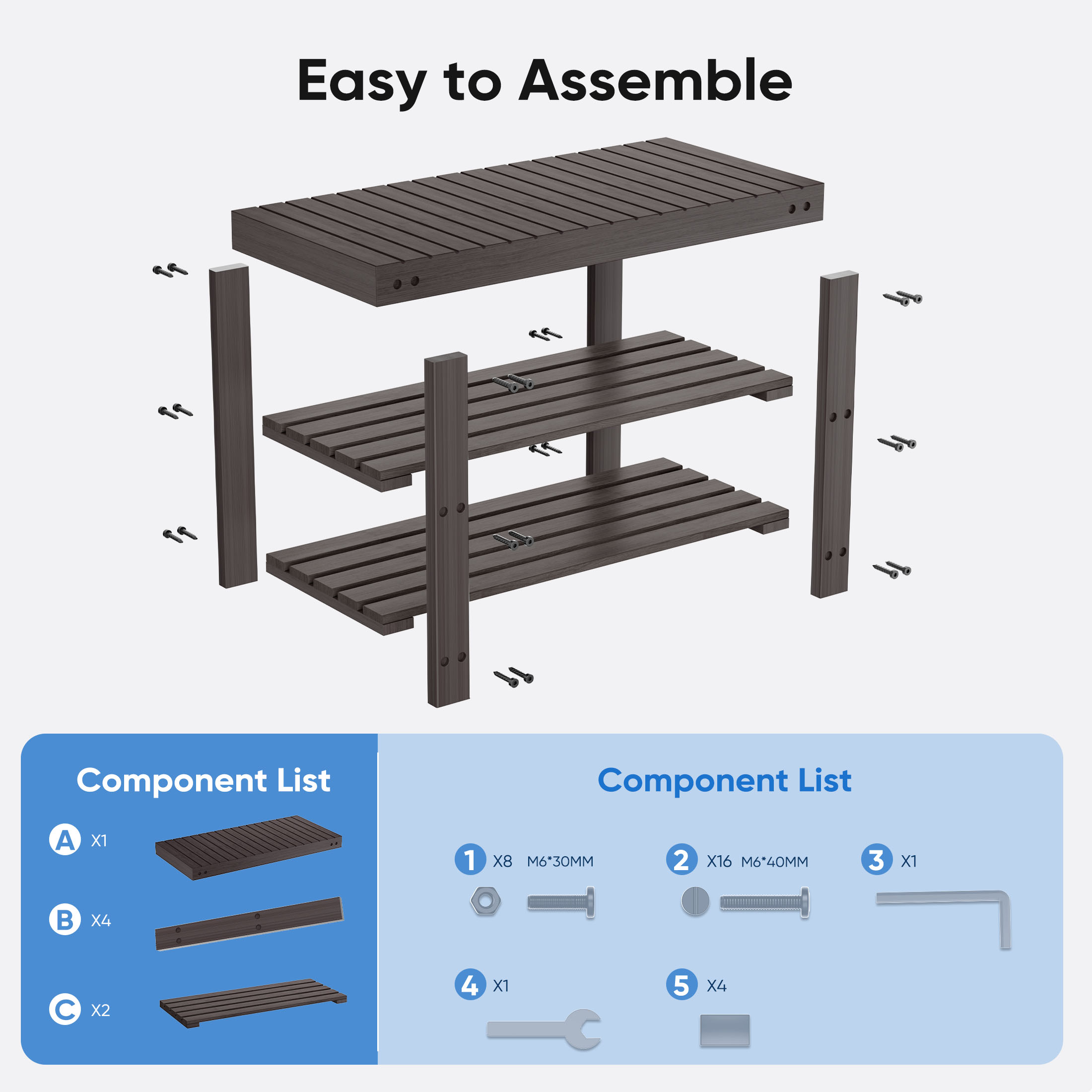 EDX Bamboo 3-Tier Shoe Rack Bench, Brown photo 7