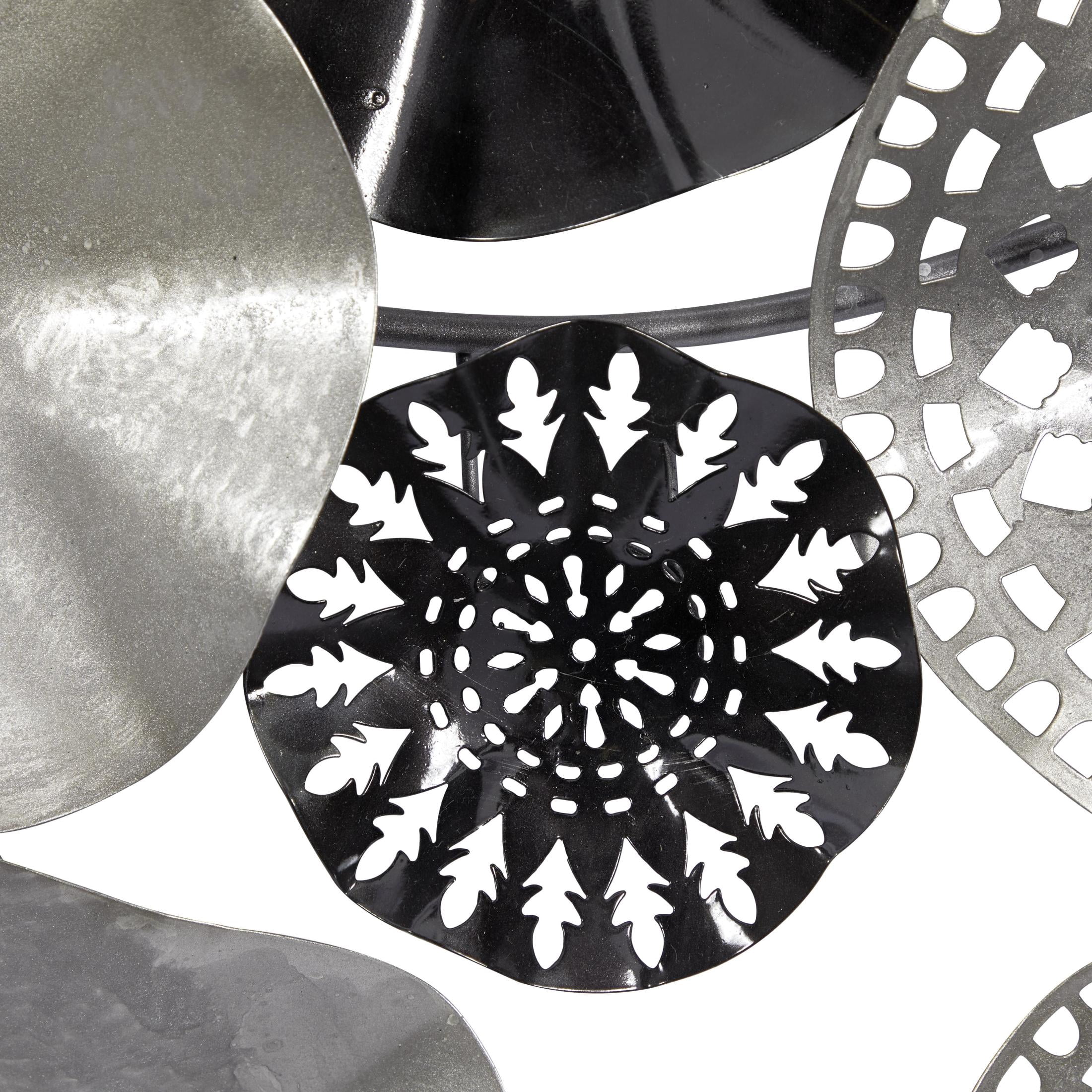 DecMode Contemporary Metal Discs with Crumpled and Lattice Patterns Wall Décor, 59"W x 25"H Features Silver/Black Polished Finish
