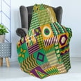 thumbnail image 4 of Aztec Soft Flannel Fleece Blanket, Trippy Geometric Triangles Square Lines Hexagon Floral Circle of Life Motif, Cozy Plush for Indoor and Outdoor Use, 50" x 70", Purple Yellow Green, by Ambesonne, 4 of 5