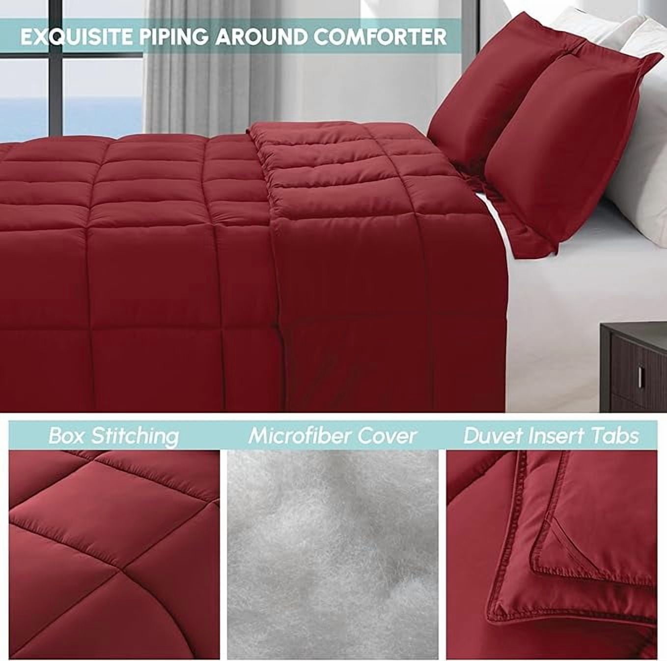 Elegant Comfort 3-Piece Comforter Set, Down Alternative Box Stitched, Ultra Soft All-Season Bedding with Shams, Plush Cozy Duvet Insert with Corner Tabs - King, Burgundy