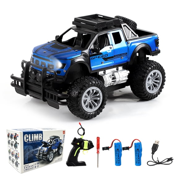 Kuzcoce RC Car 1:18 Scale, Remote Control Car Off-Road Toy Truck with Working Headlights, 2 Rechargeable Batteries, Alloy Metal RC Truck for Kids Boys Girls 6