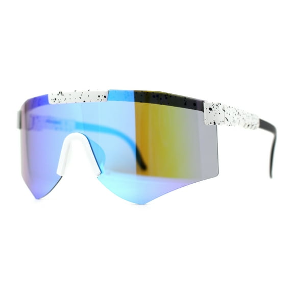 Futuristic Adjustable Arms Cyberpunk Monoblock Shield Sunglasses White Black Blue Mirror