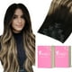 thumbnail image 1 of Extensiones con clip YoungSee de cabello humano real, extensiones de cabello real con clip, color negro a marrón, con balayage rubio caramelo para mujeres, 20 pulgadas, 4.23 oz, 7 unidades, 1 of 5