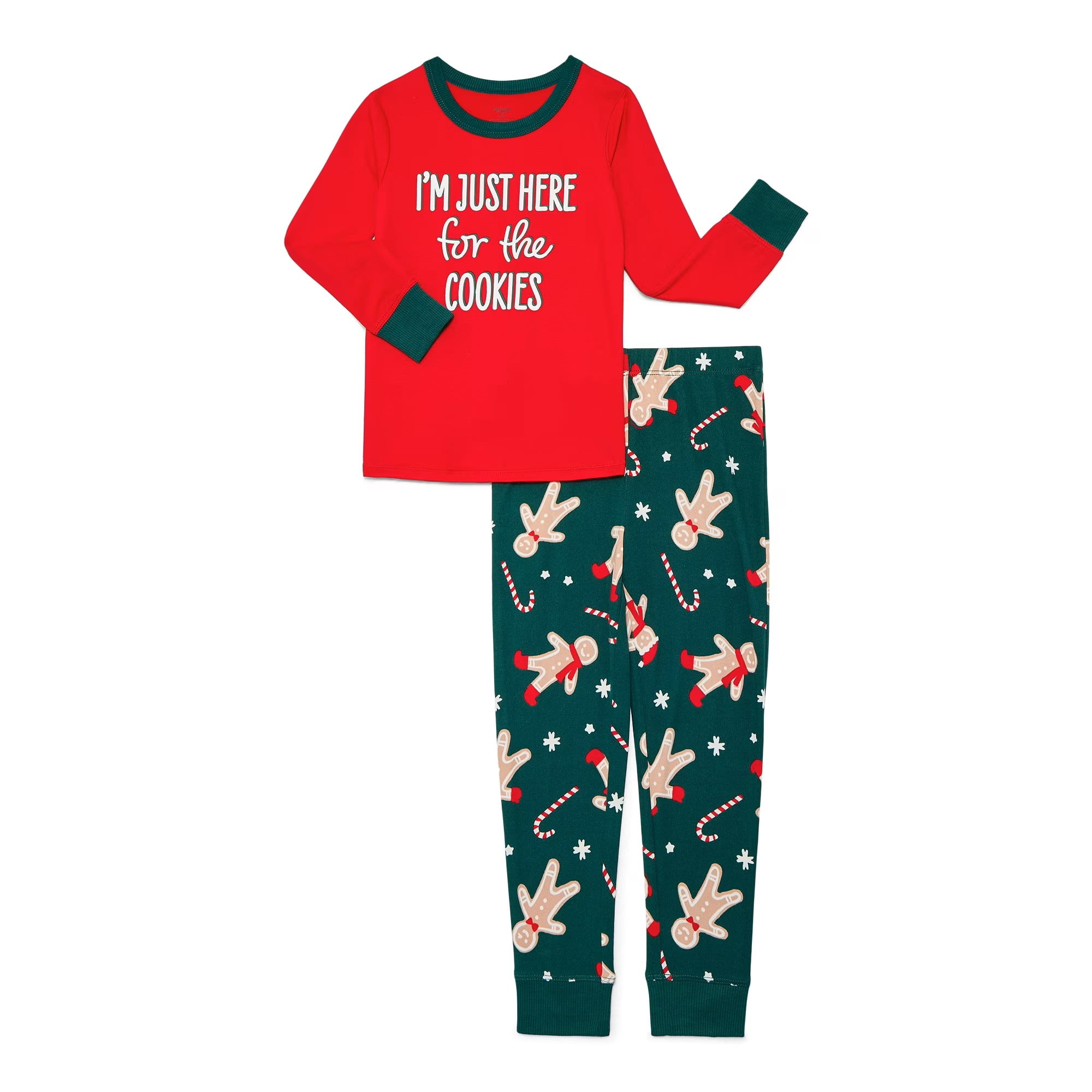 Holiday Time Toddlers Matching Family Pajamas Gingerbread Cookie Top and Pants Set, 2-Piece, Sizes 2T-5T
