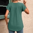 thumbnail image 4 of Women's Curved Hem Short Sleeve Shirts Summer Soft Pleated Scoop Neck Button Down Shirt Loose Fit Casual Daily Wear Tops Army Green, 4 of 8