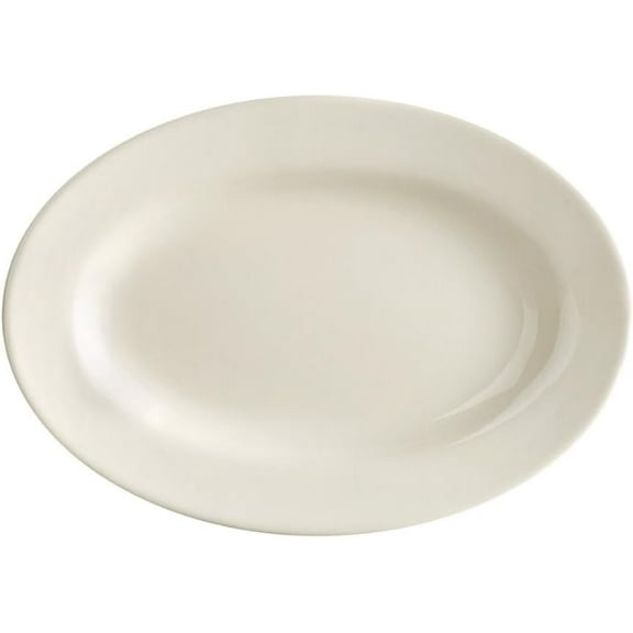 Soro Essentials- Set of 12 Ceramic 11-1/2" American White Victoria Wide Rim Oval Platter Ivory Color- Rolled Edge China Platter Serving Platter Ideal for Serving Appetizer Charcuterie Food Snack