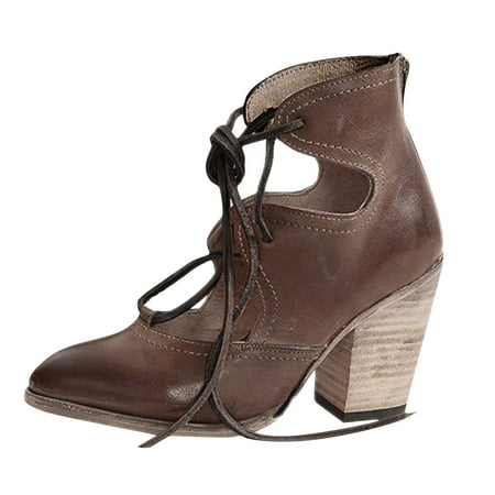 

autumn winter shoes Women s Winter Fashion Squared Heel Vintage Round Toe Lace Up Ankle Boots
