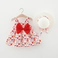 thumbnail image 2 of Baby Girls Summer Dresses Sleeveless Floral Prints Party Clothes Casual Girls Bow Summer Dresses with Hat Set,A1-Red,18-24 Months, 2 of 6