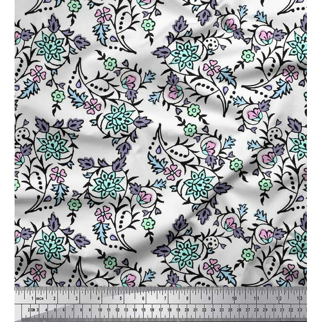 Soimoi Feuilles de Voile de Coton & Tissu Imprimé Floral par la Cour 56 Pouces de Large