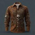 thumbnail image 2 of Shirts For Men Skeleton Flower Print Lapel Collar Button Down Halloween Long Sleeve Top Pattern Unpocketed Tee Casual Beach Summer Out Tops, 2 of 3