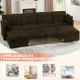 thumbnail image 7 of ACMEASE 110” Chenille 4 Seats Sofa W/2 Movable Ottoman, Modern Fabric U-Shaped Couch with Soft Backrest, Upholstered Sectional Sofa with Armrest Pillows for Living Room, Office, Brown, 7 of 7