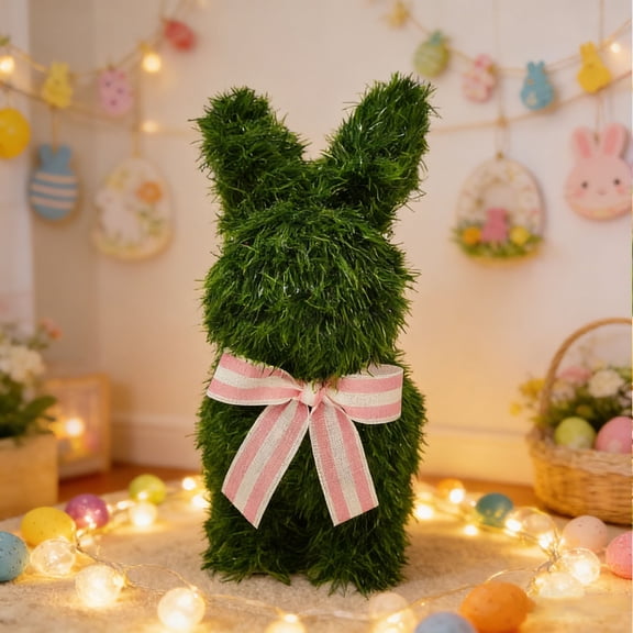 Boxwood Bunny Topiary 15.5" Artificial Bunny Topiary Tree with Bow for Indoor Outdoor Decor Spring Decoration for Home