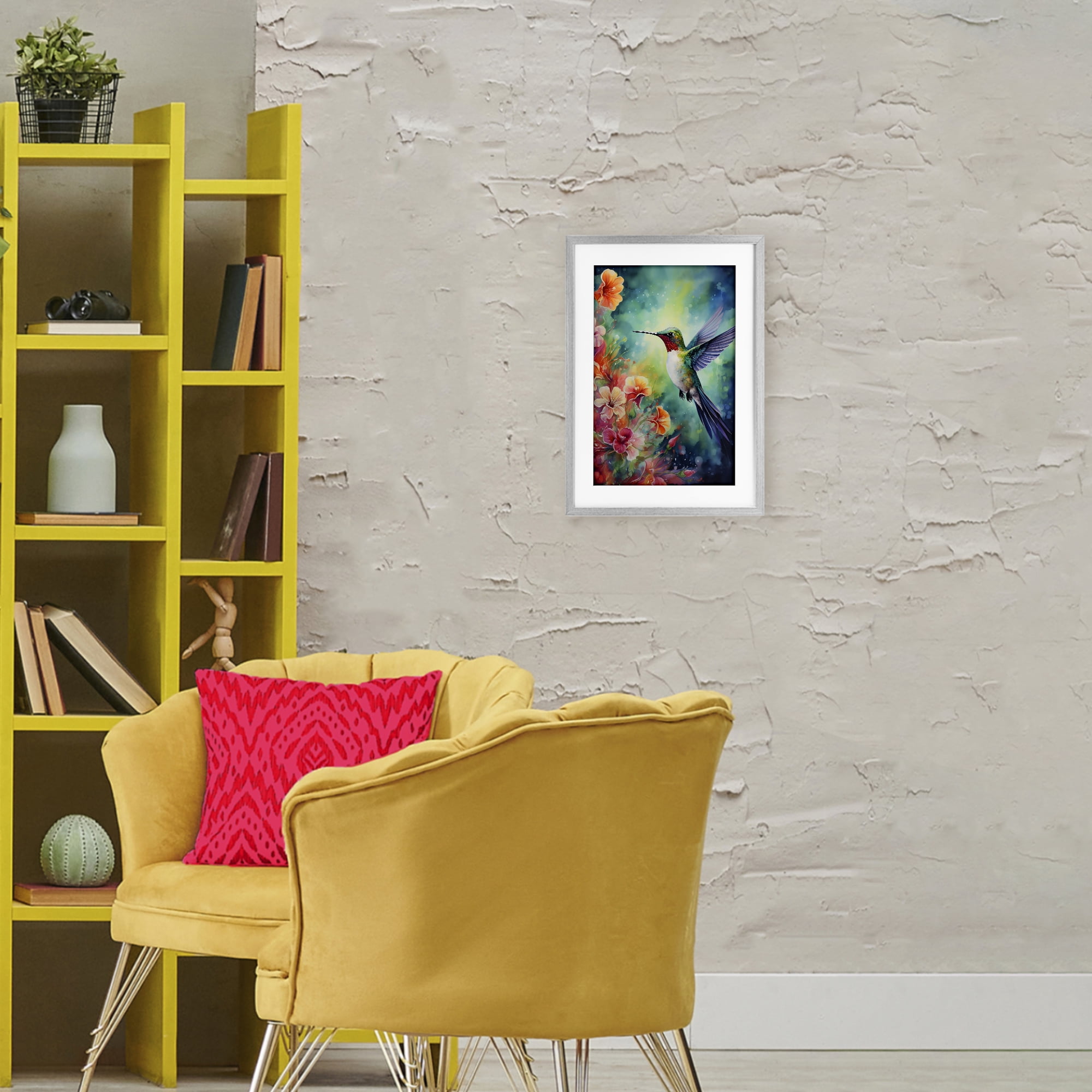 Stupell Industries Fluttering Hummingbird & Radiant Blossoms Gray Framed Print Under Glass, design by Creative Studio
