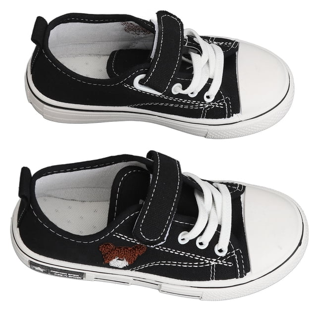 M Buder Zapatos Casuales de Lona Transpirable con Estampado de Dibujos Animados y Suela Suave para Niños y Niñas, Cierre Gancho y Bucle, Talla 28 (18.0 cm / 7.1 inches), Color Negro