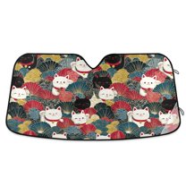 Yayeee Car Windshield Sun Shade Universal Fit Front Visor Protector, Black Lucky Cat