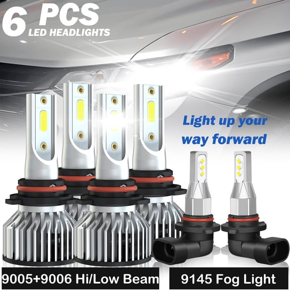 9005+9006+9006/9145 Combo LED Headlight High Low Beam Fog Light Replacement Kit 500% Brighter than Halogen,6pcs