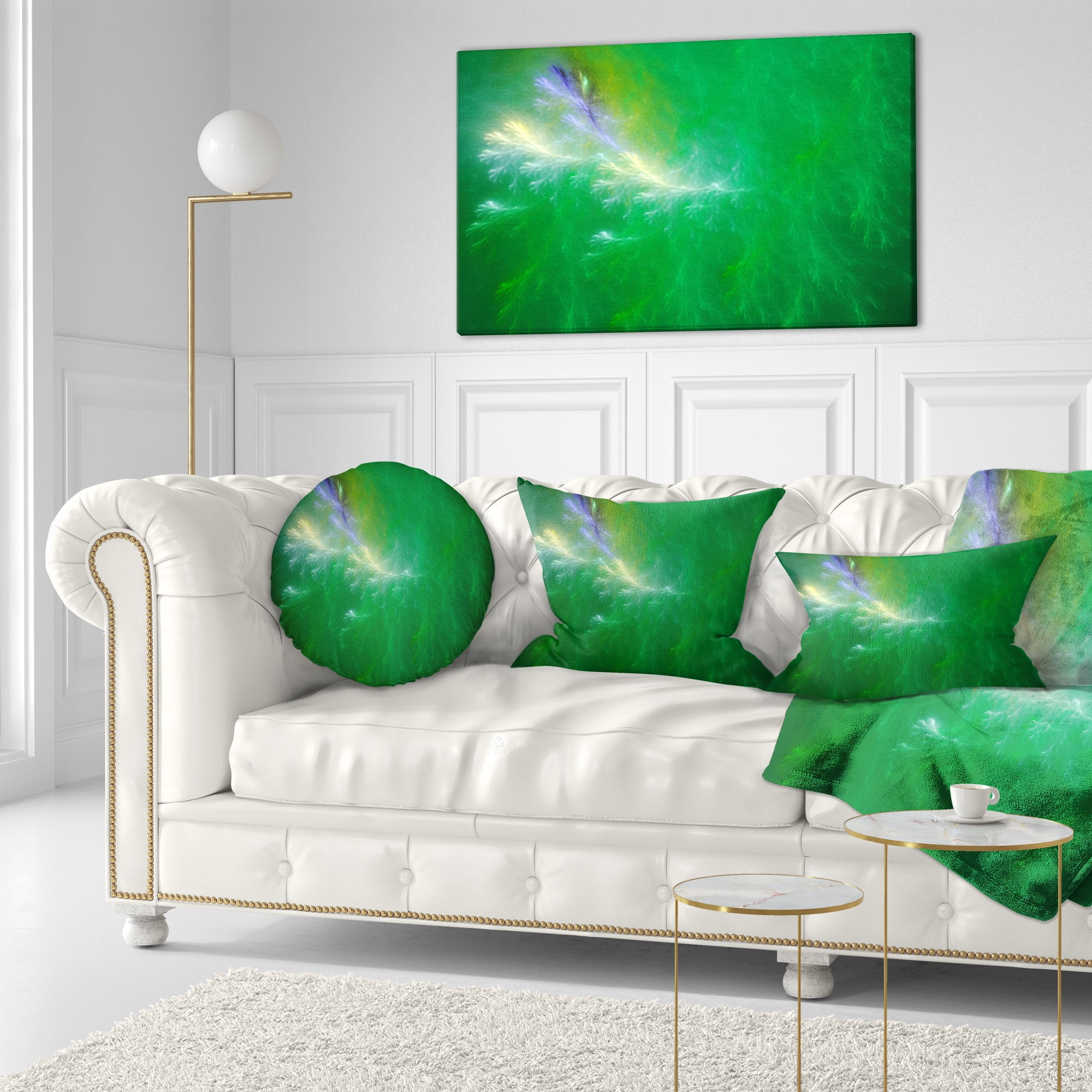 Designart Green Fractal Thunder Sky - Abstract Throw Pillow - 12x20
