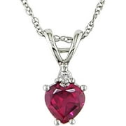3/4 Carat T.G.W. Created Ruby Heart and Diamond Accent 10kt White Gold Pendant Necklace, 17