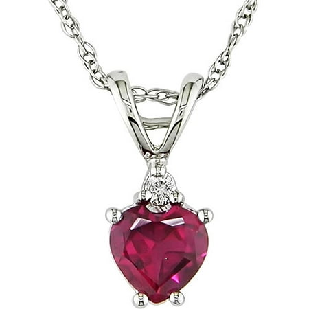 Tangelo 3/4 Carat T.G.W. Created Ruby Heart and Diamond Accent 10kt White Gold Pendant, 17