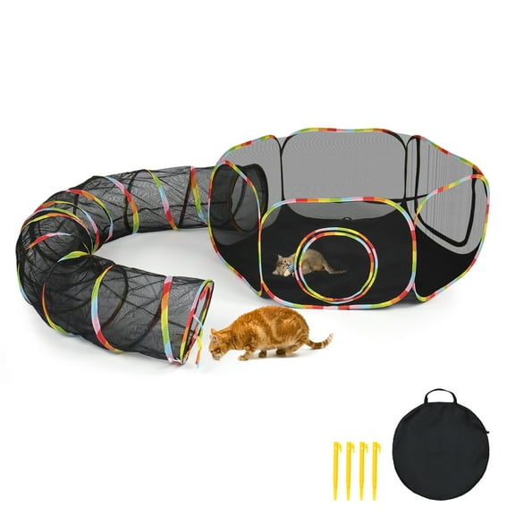 ZephyPaws Outdoor Cat Enclosures with Tunnel, Portable Cat Play Tent for Indoor Outdoor, Cat Playpen Enclosed for Cats Rabbits and Small Animals, Rainbow Color