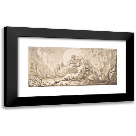Johann Heinrich Keller 14x8 Black Modern Framed Museum Art Print Titled - Diana and Endymion (1700-1765)