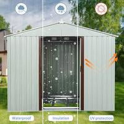 Seizeen 8' x 4' Outdoor Metal Storage Shed, Garden Tools Shed with Pad-lockable Sliding Doors, Patio Storage Shed for Gardening Tools, Trash Can, Lawn Mower, Bike, White