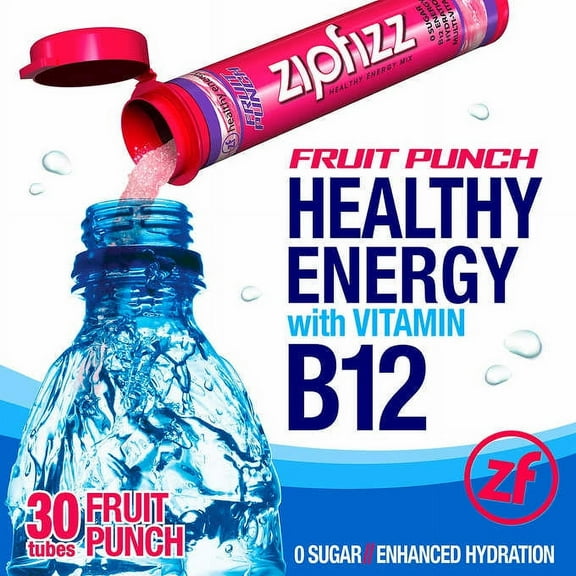 Zipfizz Healthy Energy Drink Mix, 30 Tubes  Fruit Punch Flavor