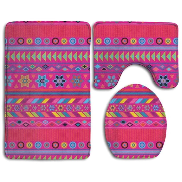 ABPHQTO Rosa Raya Peruana Juego de alfombras de baño de 3 piezas Alfombra de baño Alfombra de contorno y tapa de inodoro