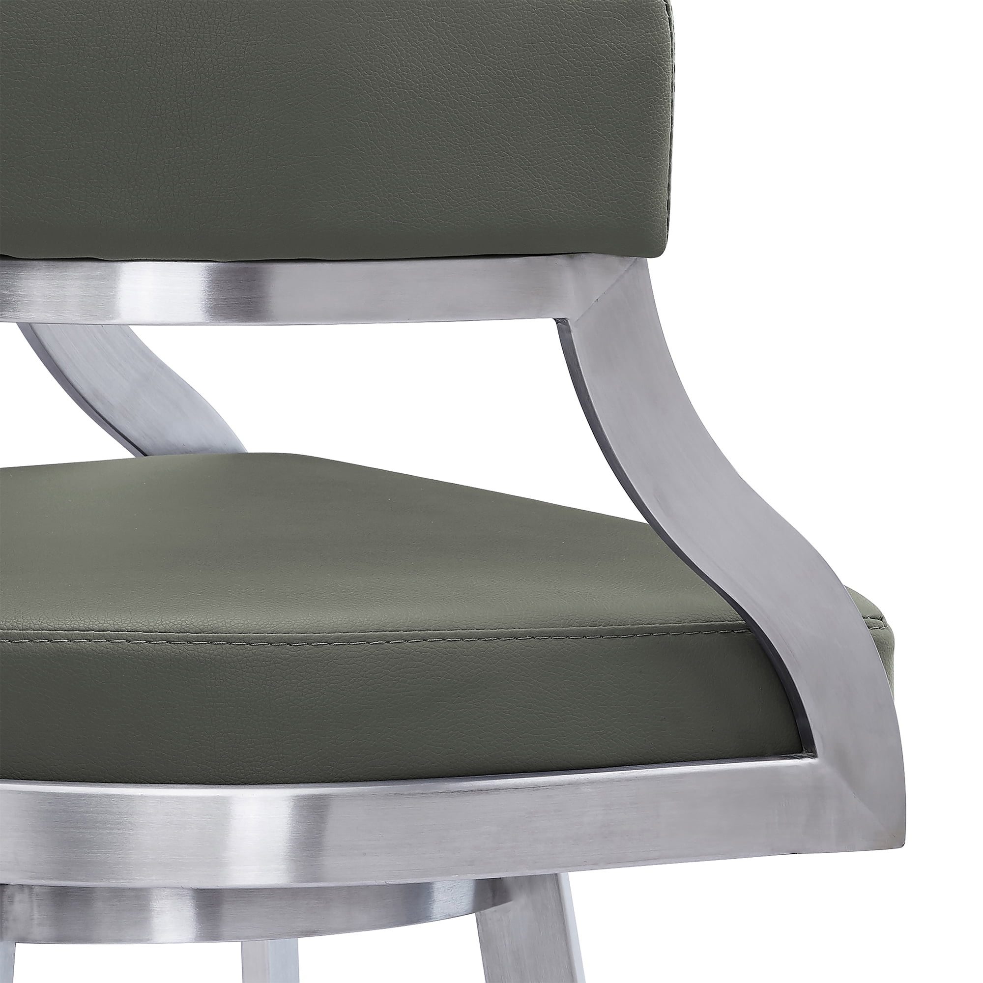 Saturn 26" Counter Height Swivel Gray Faux Leather and Brushed Stainless Steel Bar Stool