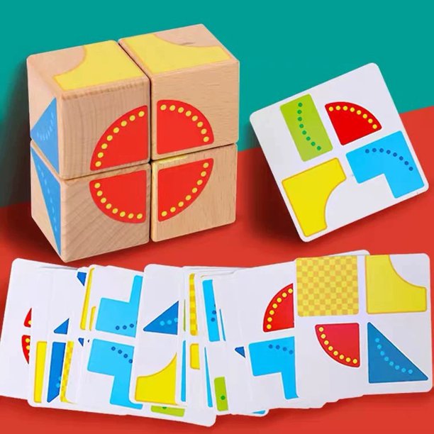 Bloques de construcción cognitivos de madera para el desarrollo del cerebro infantil, juguetes educativos clásicos de Tangram magnéticos para la educación temprana de los niños