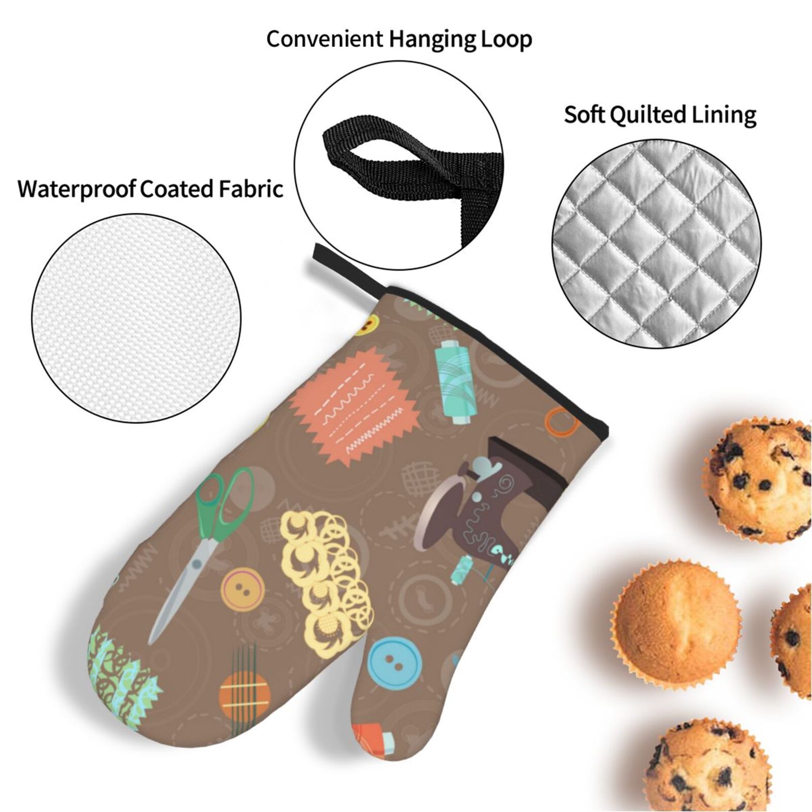 Retro Sewing Accessories Scissors Vintage 4Pcs Oven Mitts and Pot Holders Sets Oven Kitchen Gloves Hot Pads for Cooking BBQ Baking Grilling