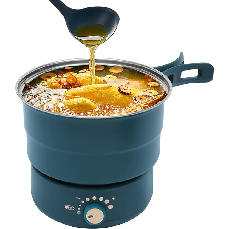 Miumaeov Portable Electric Hot Pot, Power Adjustment Non-stick Frying Pan,  Mini Hot Pot, Multi-Functional Ramen Noodle Cooker Rapid Cooker with
