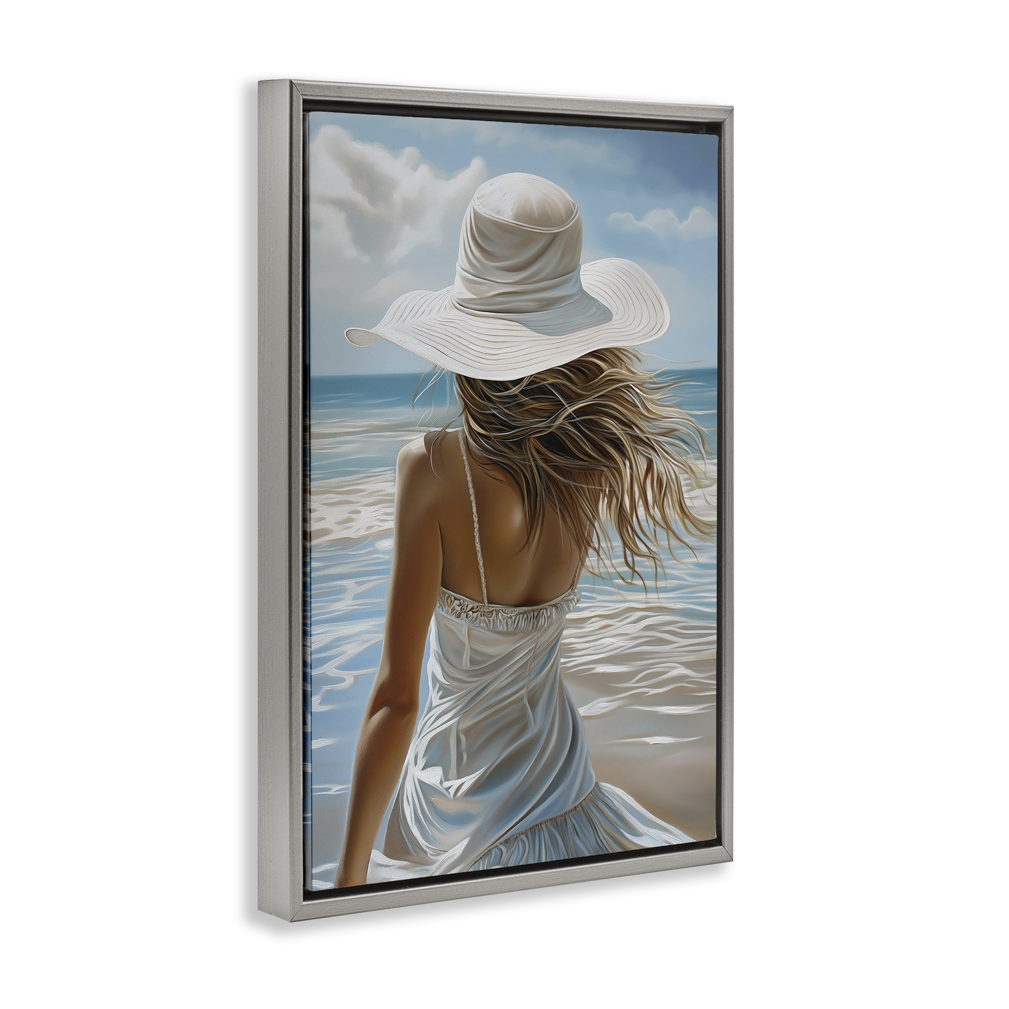Stupell Industries Day Dreaming Summer Beach Gray Framed Floater Canvas Wall Art, design by Imagine It Images