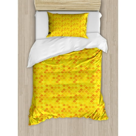 Fish Scale Twin Size Duvet Cover Set Traditional Japanese Pattern
