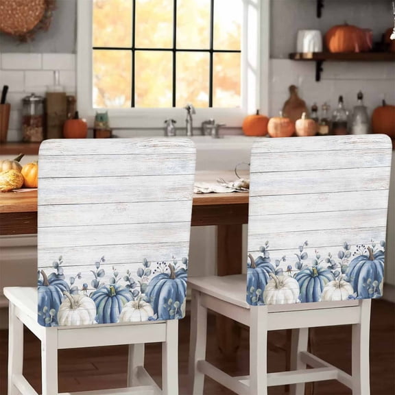 White Blue Pumpkin Chair Covers Set of 8 Fall Thanksgiving Chair Back Covers Stretch Removable Washable Slipcovers Protector for Dining Room Kitchen Party Decor