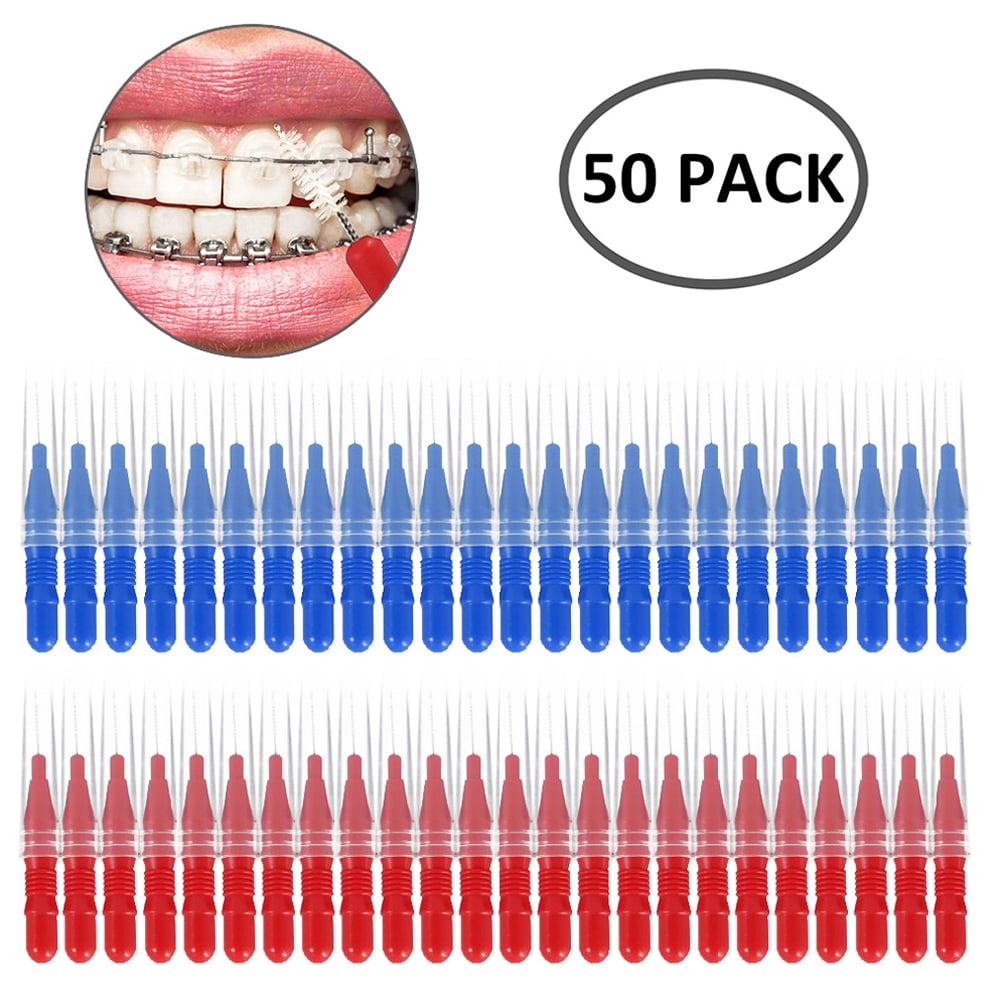 GOTYDI 50 Pieces Braces Brush for Cleaner Interdental Brush Toothpick Dental Tooth Flossing Head Oral Dental Hygiene Flosser Toothpick Cleaners Tooth Cleaning Tool