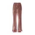 thumbnail image 4 of ClodeEU Women's Soft Velvet Pants With Pockets,Drawstring Elastic Waist Flare Leg Sweatpants Pink,Womens Plus XL, 4 of 8
