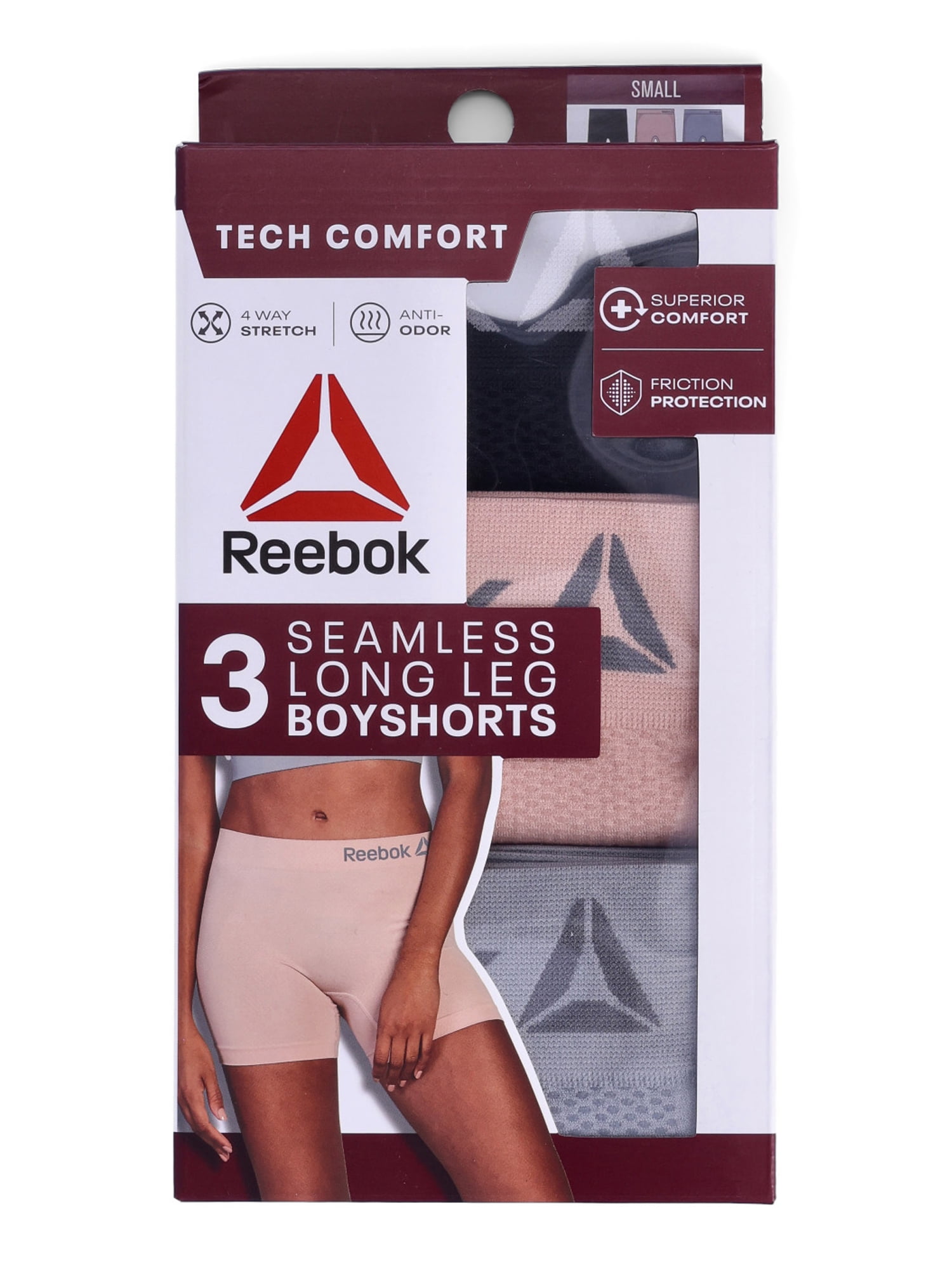 Reebok Women's Seamless Long Leg Boyshort Underwear, 3-Pack, Sizes XS-3XL