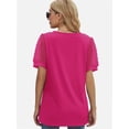 thumbnail image 2 of Womens Casual V Neck T Shirts Swiss Dotted Puffy Sheer Short Sleeve Blouses, 2 of 5