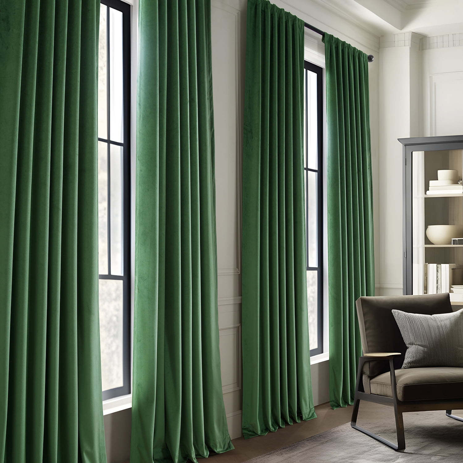HPD Half Price Drapes Basic Deluxe Velvet Room Darkening Curtains with Rod Pocket - 2 Panels Set - Window Curtains for Living Room & Curtains for Bedroom, 50W X 108L, Green