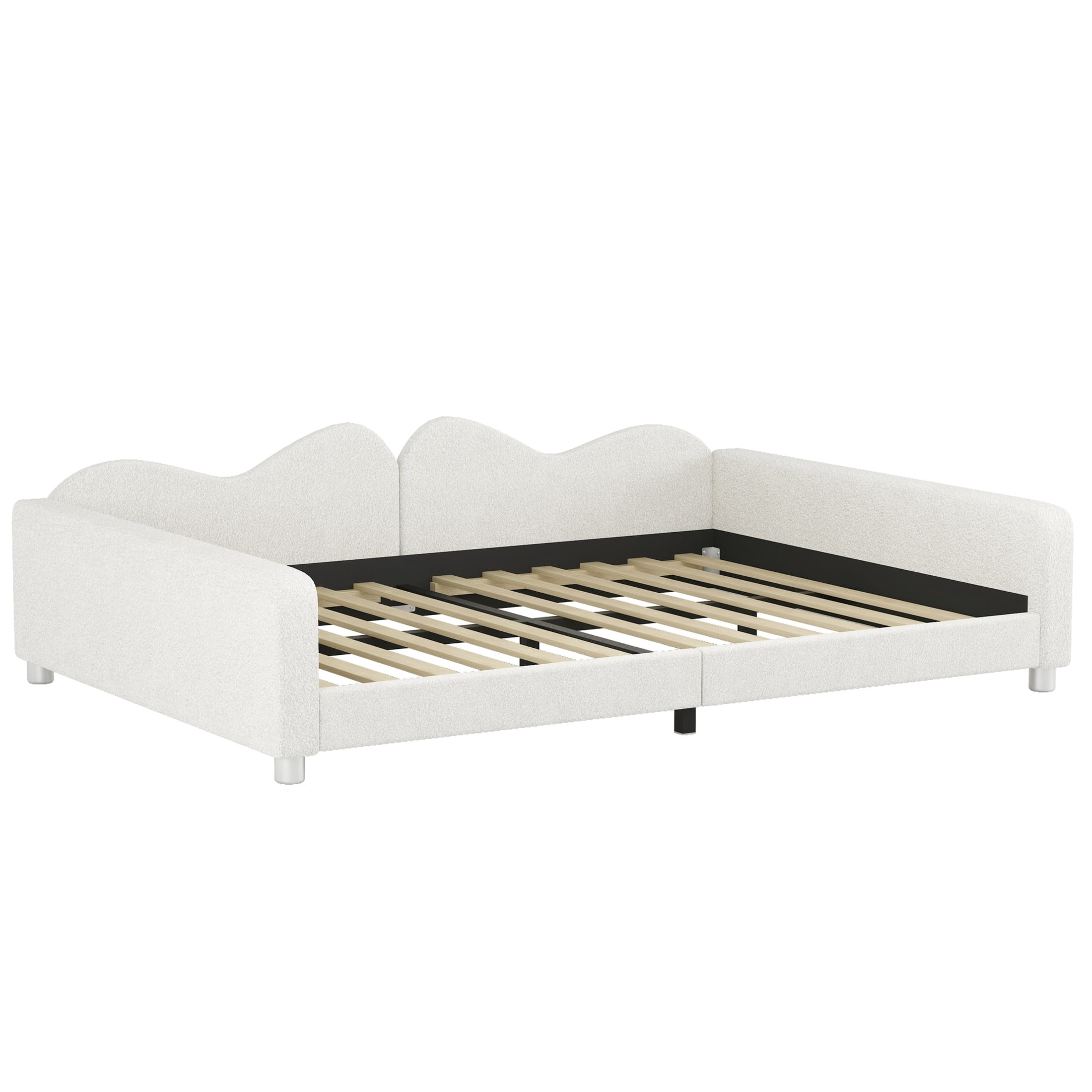 Noble House Full Upholstered Daybed with Cloud-Shaped Backrest, Sherpa Fabric Sofa Bed, White